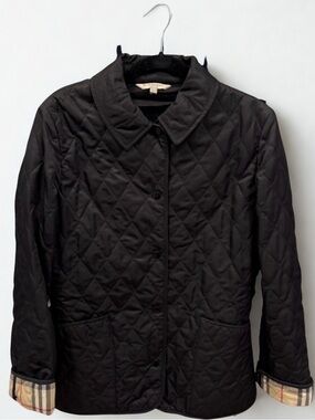 Burberry Black Quilted Jacket with Detachable Wool Lining, Size Extra Small.